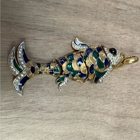 Vintage D’Orlan Articulated Koi Fish Pendant #8874 3.5” Long EUC - Picture 1 of 6